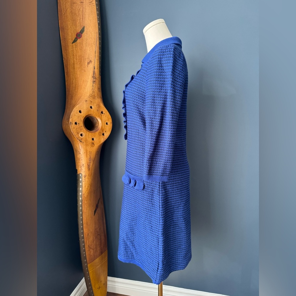 Aldo Martins Ruffle Bib Knit Shirtdress. Size M. Dark Blue - Picture 3 of 11